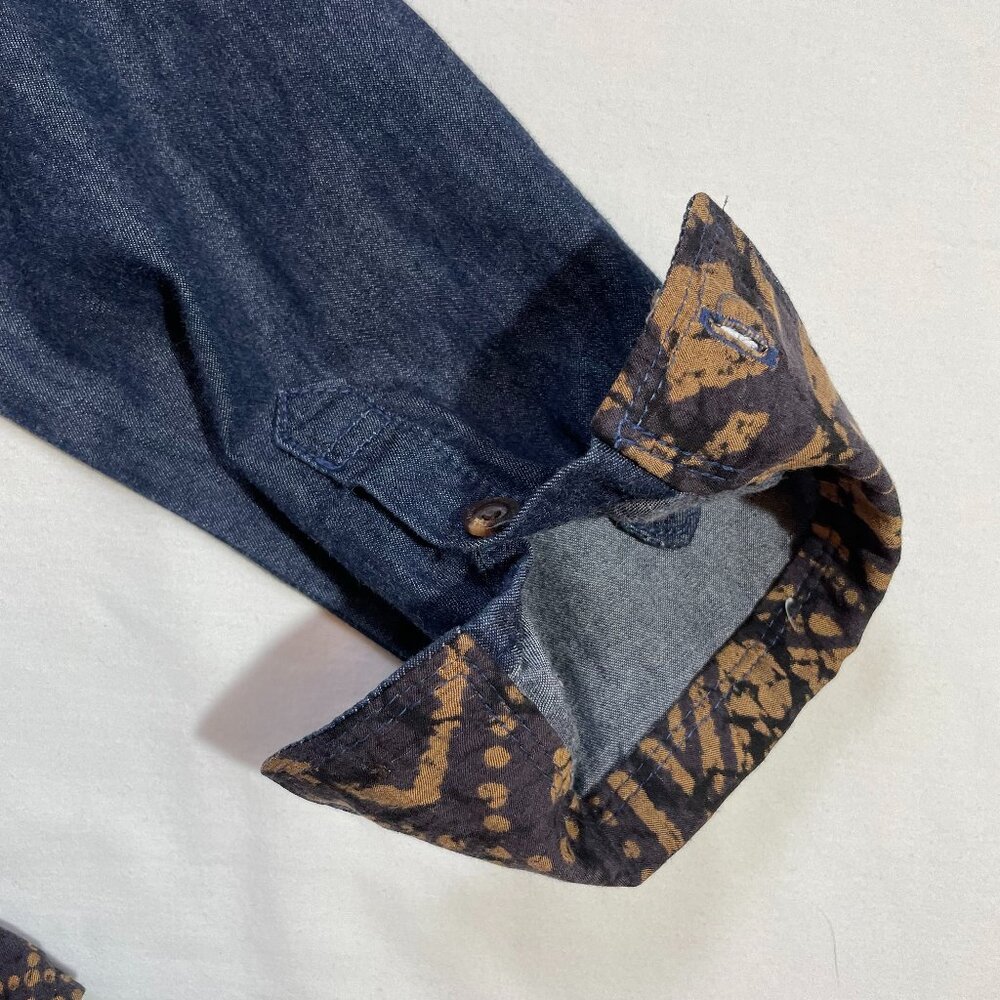 Thursday Island Denim Batik Dress Lightweight Drop Waist Rollup Sleeves Size S - Picture 7 of 15